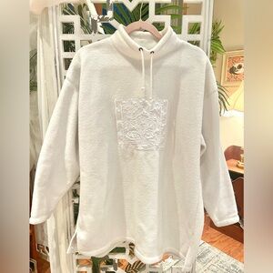 Vintage 90s ski style Cowl Neck oversized fleece with patch, drawstring